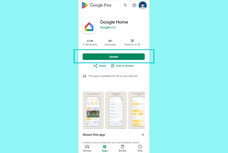 update the google home or nest app