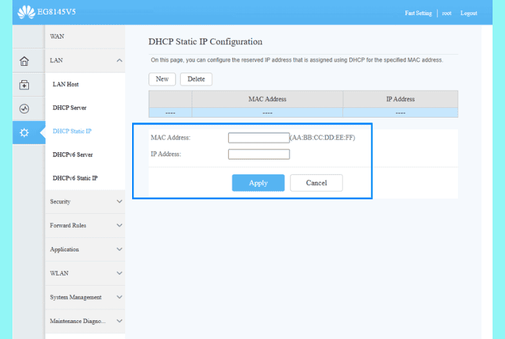 assign a new static ip: