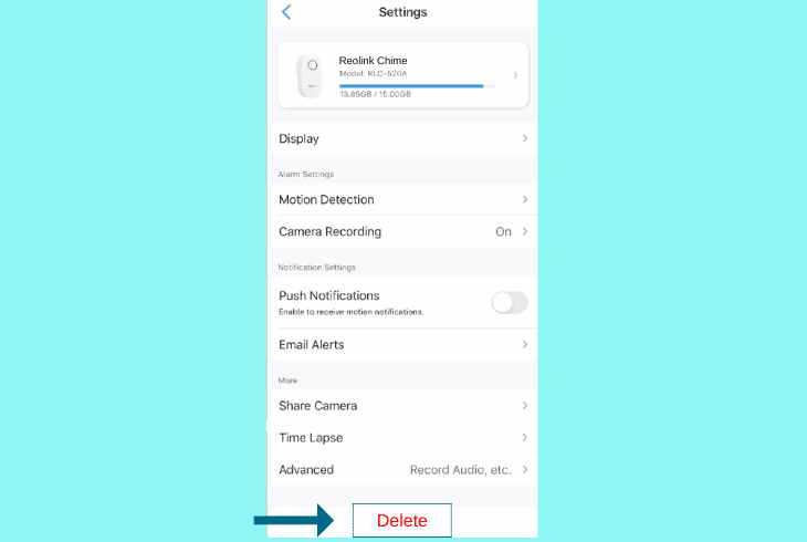 remove the chime from the reolink app