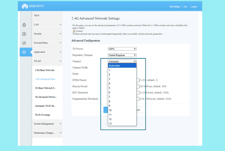 configure the wi-fi channel of the router