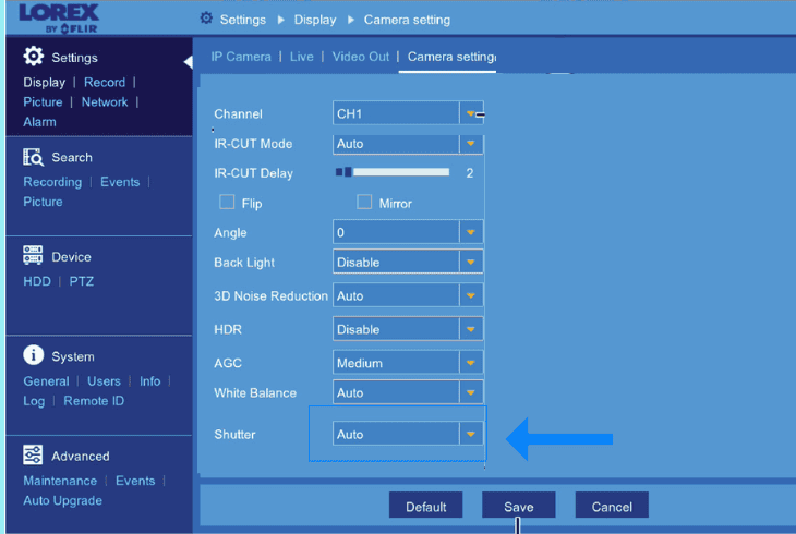 increase the camera shutter speed over ip