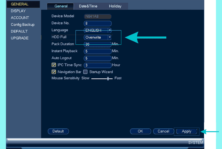 enable the hdd overwrite function (wired)
