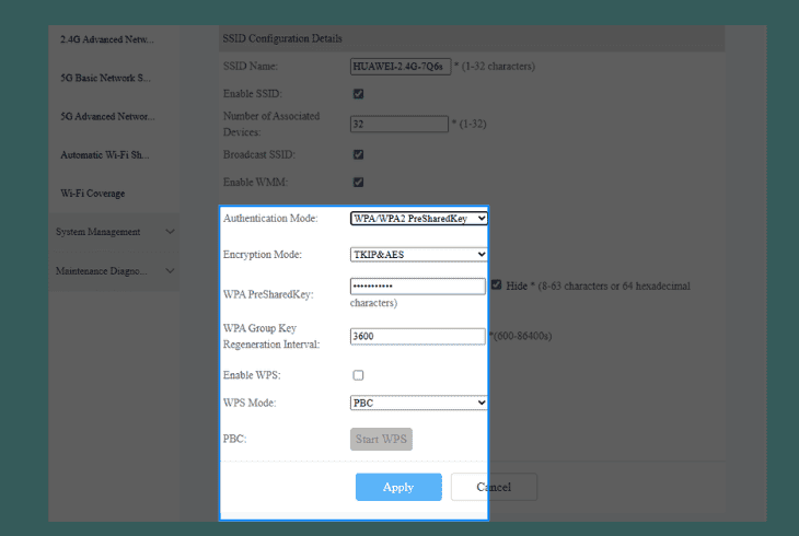 check the wpa/wpa2 encryption