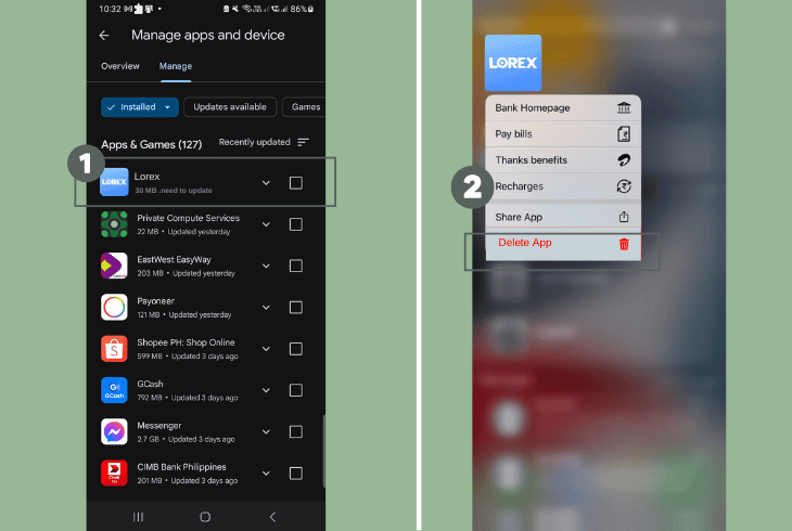 reinstall the lorex app on android: