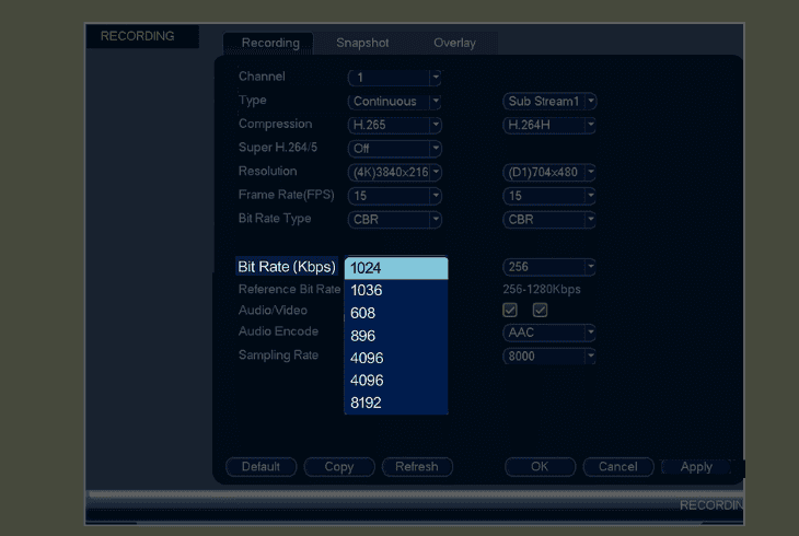 bit rate (kbps) | available options: