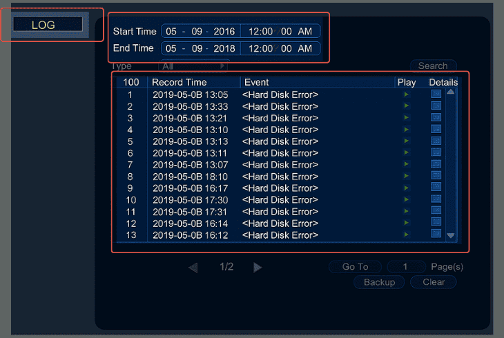 inspect the lorex dvr error logs