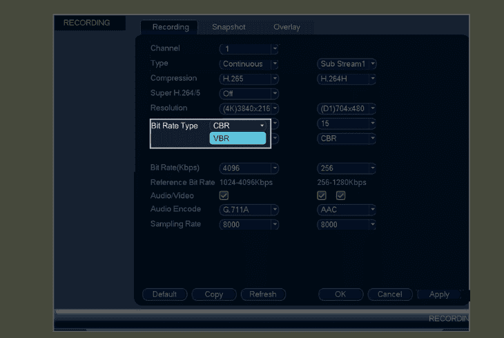 bit rate type | available options: