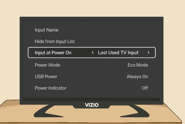 activate vizio’s “input at power on” option