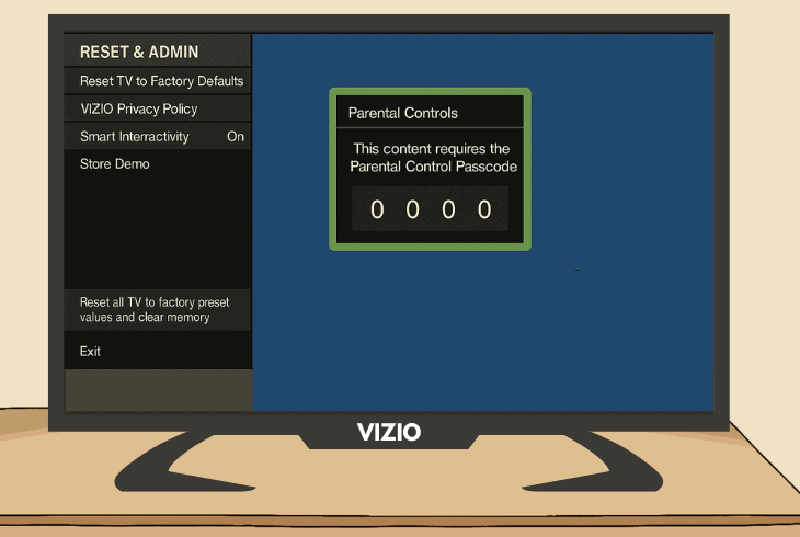 reset the vizio tv to default settings