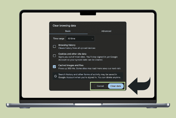 clear the page’s cache & cookies