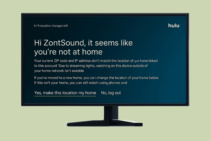 hulu says i'm not at home